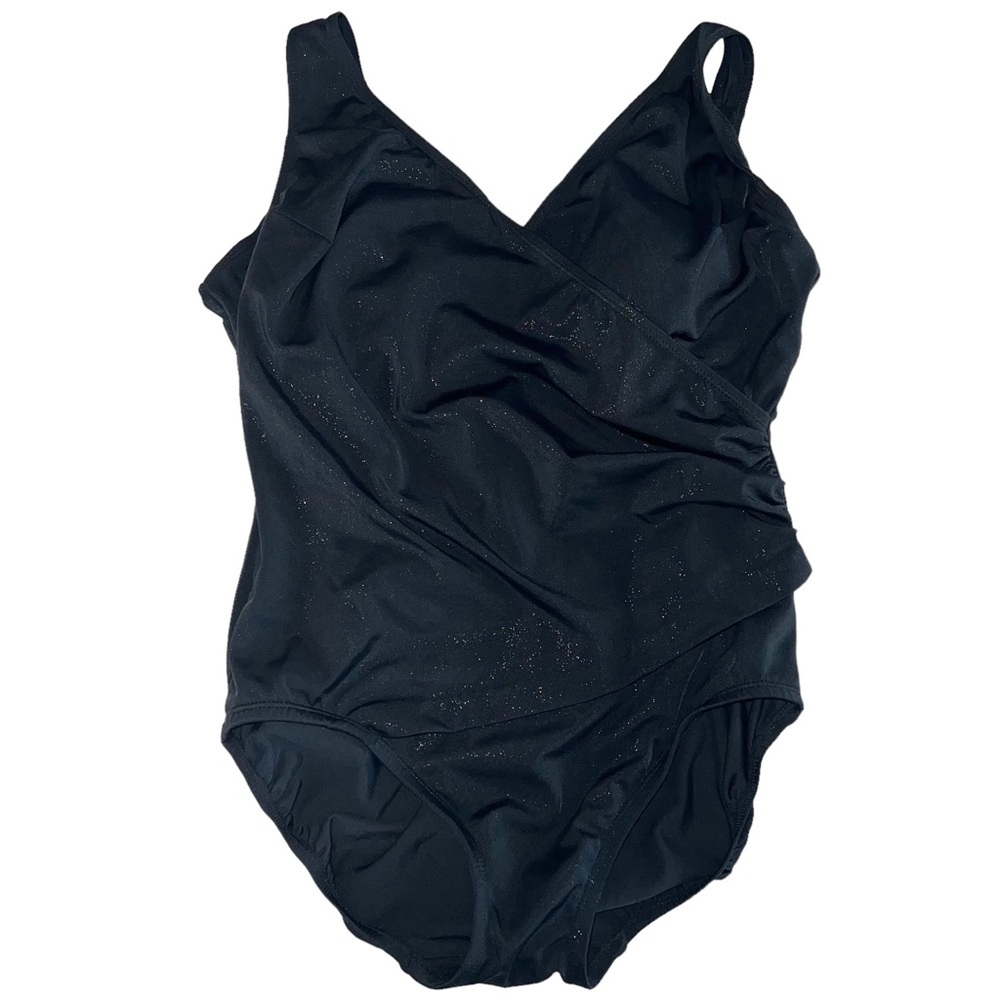 4/$40 Longitude Black with Gold Shimmer V-Neck One Pierce Swimsuit